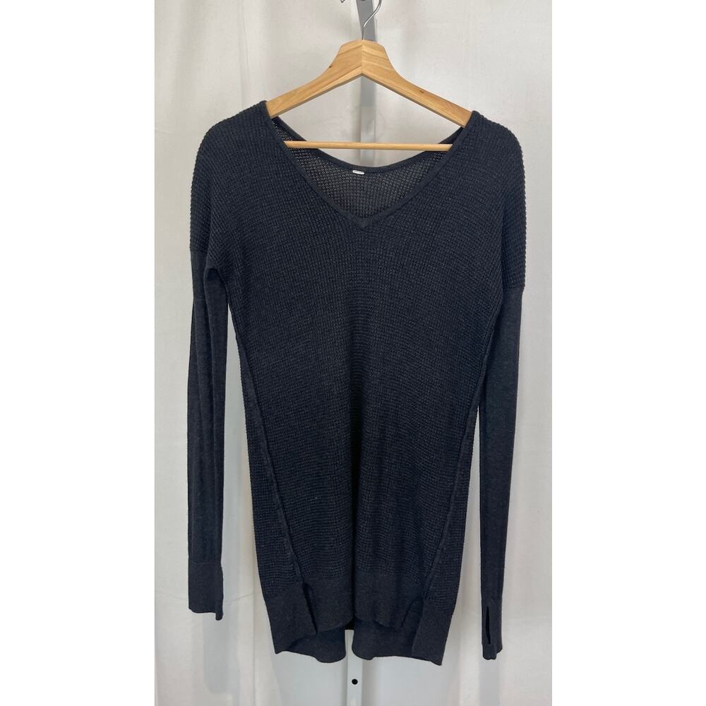 LULULEMON The Sweater Life V Neck Pullover Heathered Black Gray Estimated 6 8 S